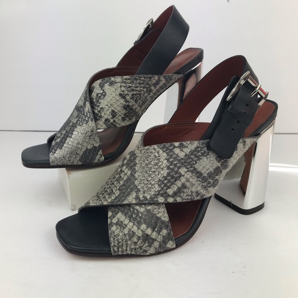 REBECCA MINKOFF Black Gray Snake Print Criss-Cross Sling Back Heel Sandals - Picture 5 of 14